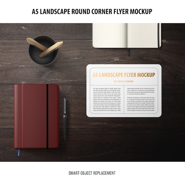 무료 PSD a5 landscape flyer mockup