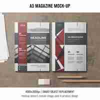 PSD gratuito mockup di una rivista a5 di due