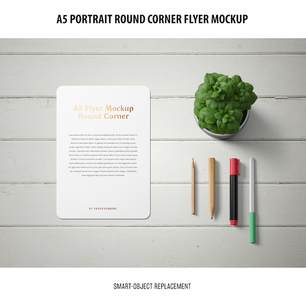 Free PSD a5 round corner flyer mockup