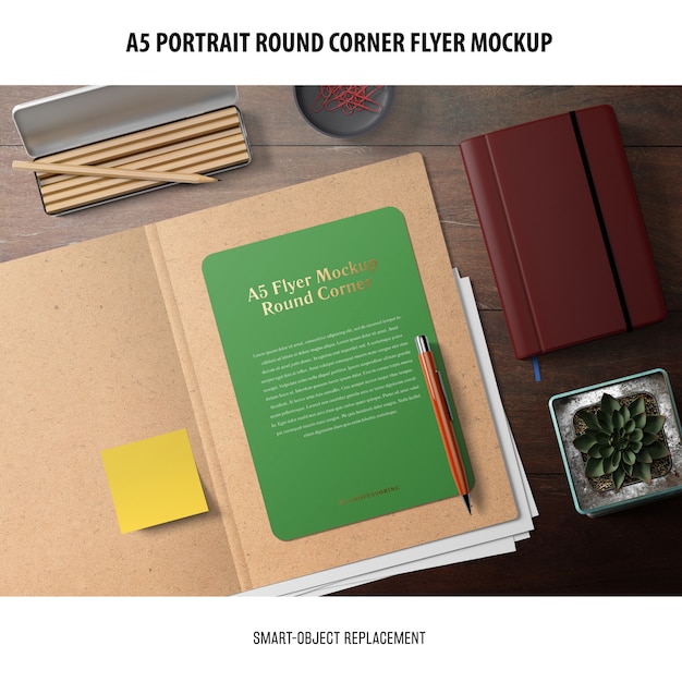 Free PSD a5 round corner flyer mockup