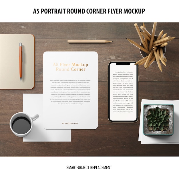 Free PSD a5 round corner flyer mockup