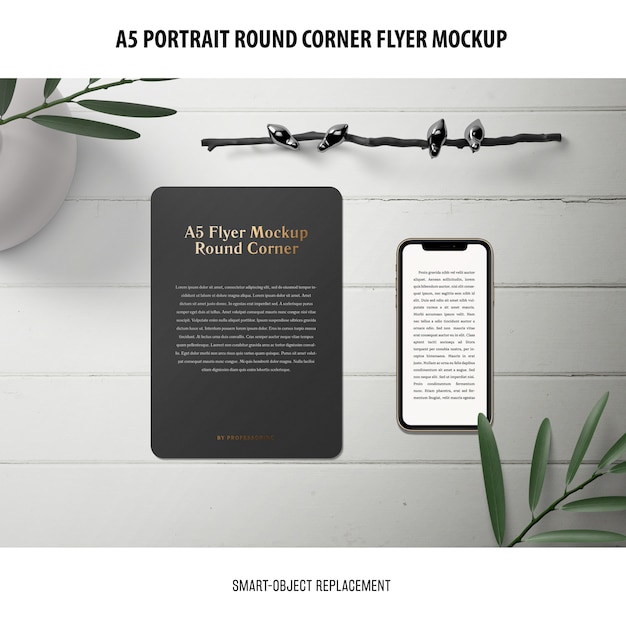 Free Download A5 Round Corner Flyer Mockup PSD Template