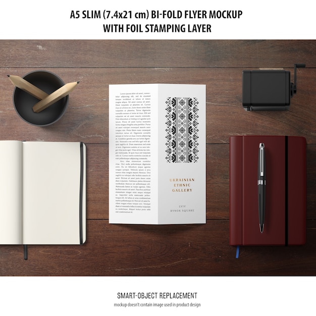 Free PSD a5 slim bi-fold flyer mockup