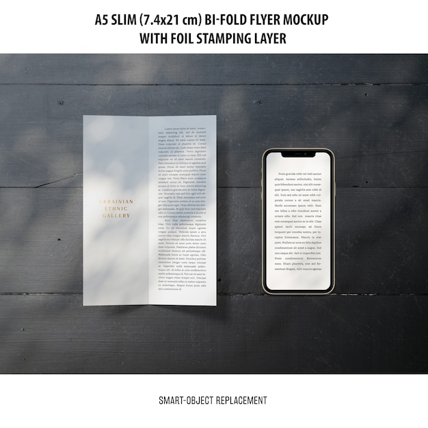 Free PSD a5 slim bi-fold flyer mockup