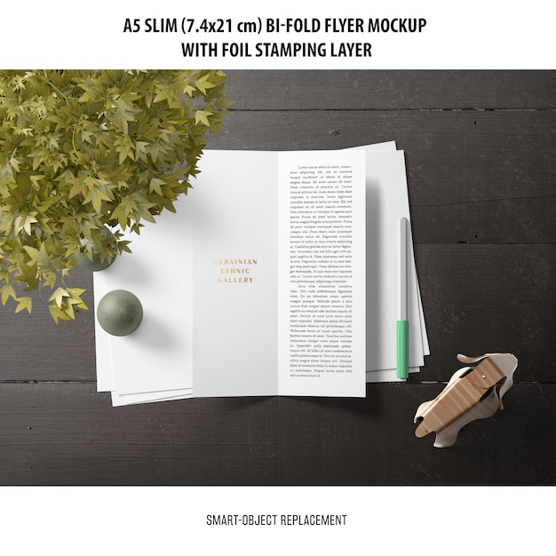 Free PSD a5 slim bi-fold flyer mockup