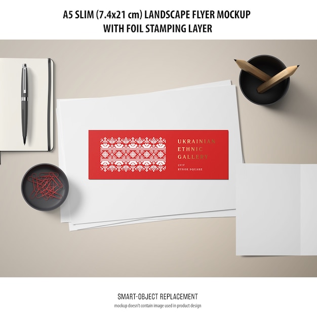 A5 Slim Landscape Flyer Mockup Free PSD – Download for PSD