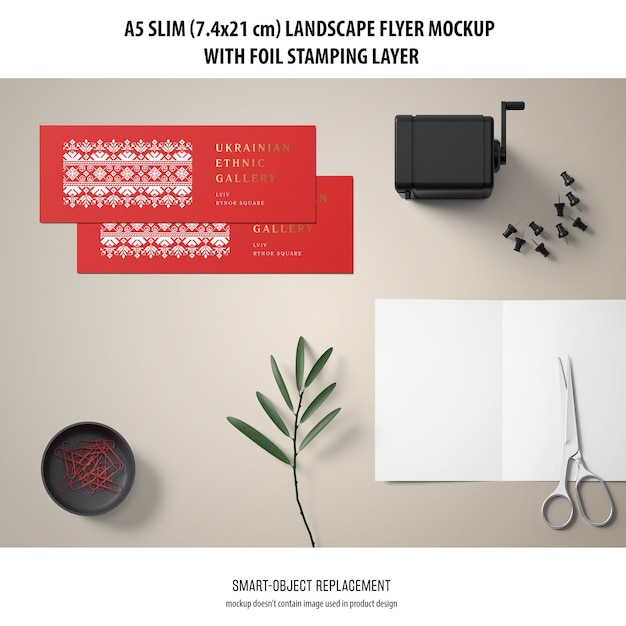 A5 slim landscape flyer mockup free PSD, download for PSD, free to download, free PSD, download free PSD