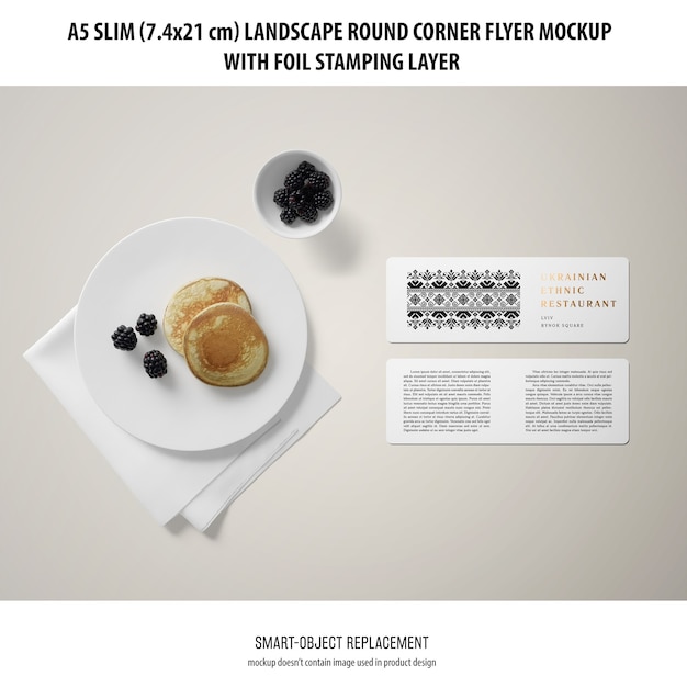 A5 Slim Landscape Flyer Mockup: An Elegant and Realistic PSD Template for Restaurants