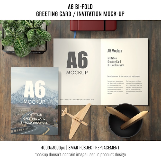 A6 Bi-Fold Greeting Card Template with Basil Plant: Free PSD Template Download