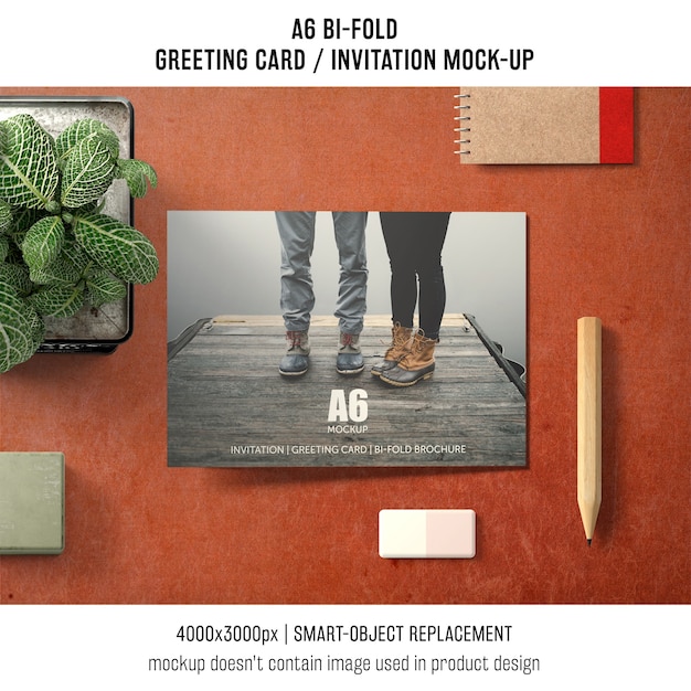 Free PSD a6 bi-fold invitation card mockup design