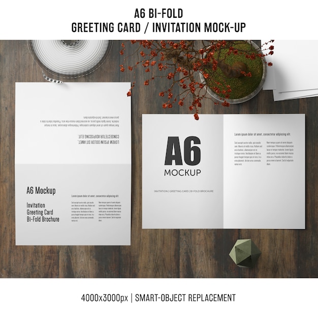 Free PSD a6 bi-fold invitation card mockup