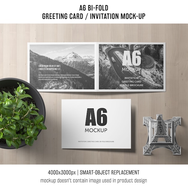 A6 Bi-Fold Invitation Card Template with Plant: Free PSD Download