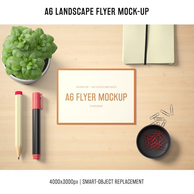 Free PSD a6 landscape flyer mock-up