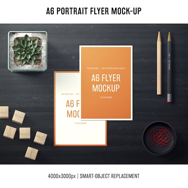 無料PSD 鉛筆でa6ポートレートチラシをモックアップ