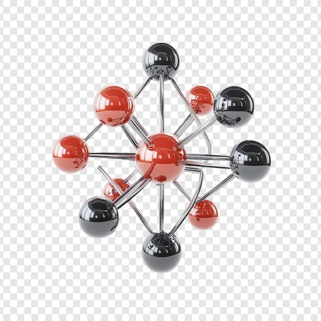 Abstract 3D Molecular Structure Red and Black Spheres Connected by Metallic Bonds