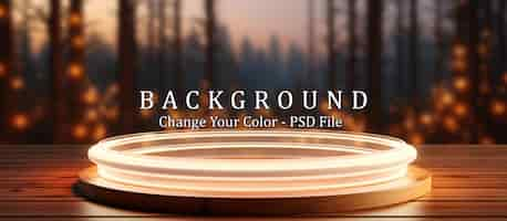 Free PSD abstract background round stage with neon lights ultraviolet light