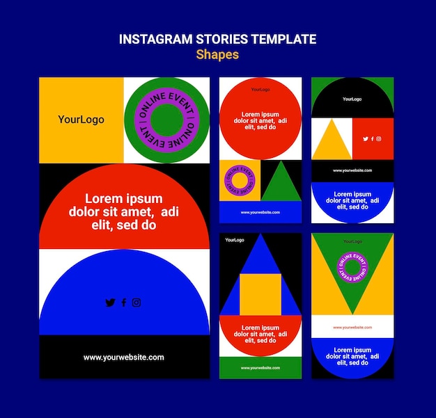 PSD gratuito storie di instagram di forme colorate astratte