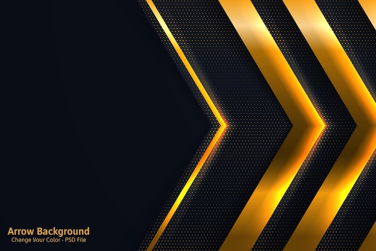 Free PSD abstract golden arrow direction on black metallic design modern luxury futuristic background