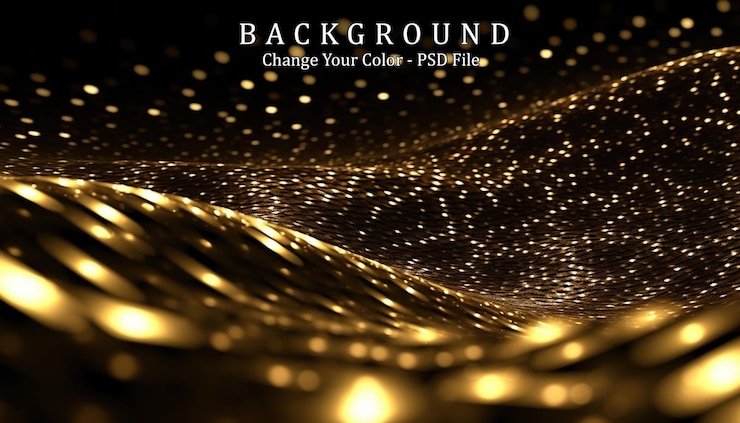 Free PSD abstract golden lights on black background generative ai