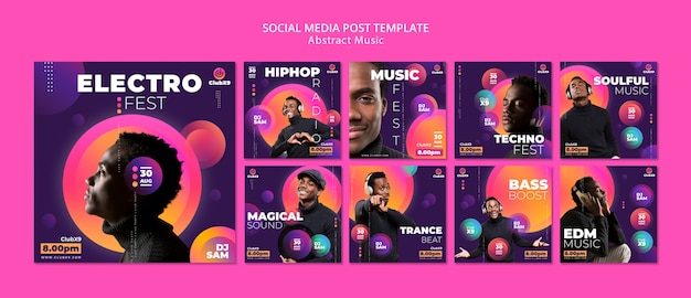 PSD gratuito raccolta di post astratti su instagram per eventi musicali