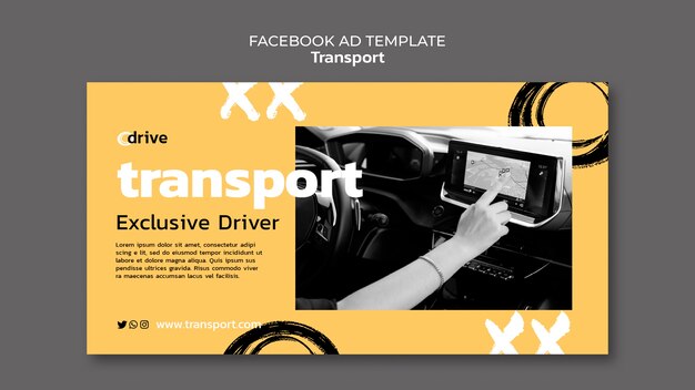 PSD gratuito modello facebook di trasporto privato astratto