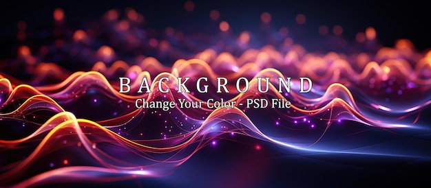 Free PSD abstract technology background with glowing particles lines and waves