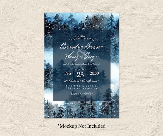 Free PSD abstract wedding invitation landscape with misty forest background