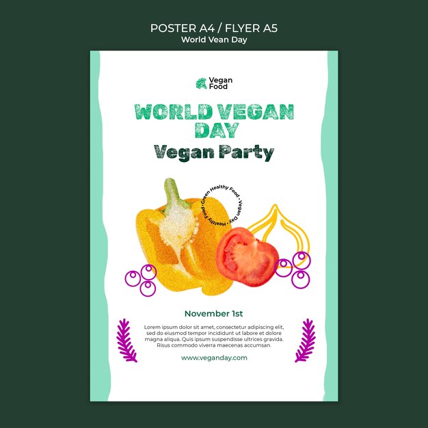 Free PSD abstract world vegan day flyer template