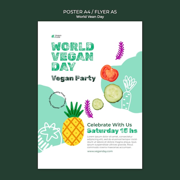 Modello di poster per la giornata mondiale vegana astratta