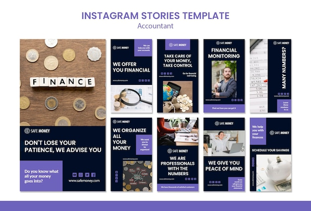 PSD gratuito modello di storie di instagram concetto commercialista