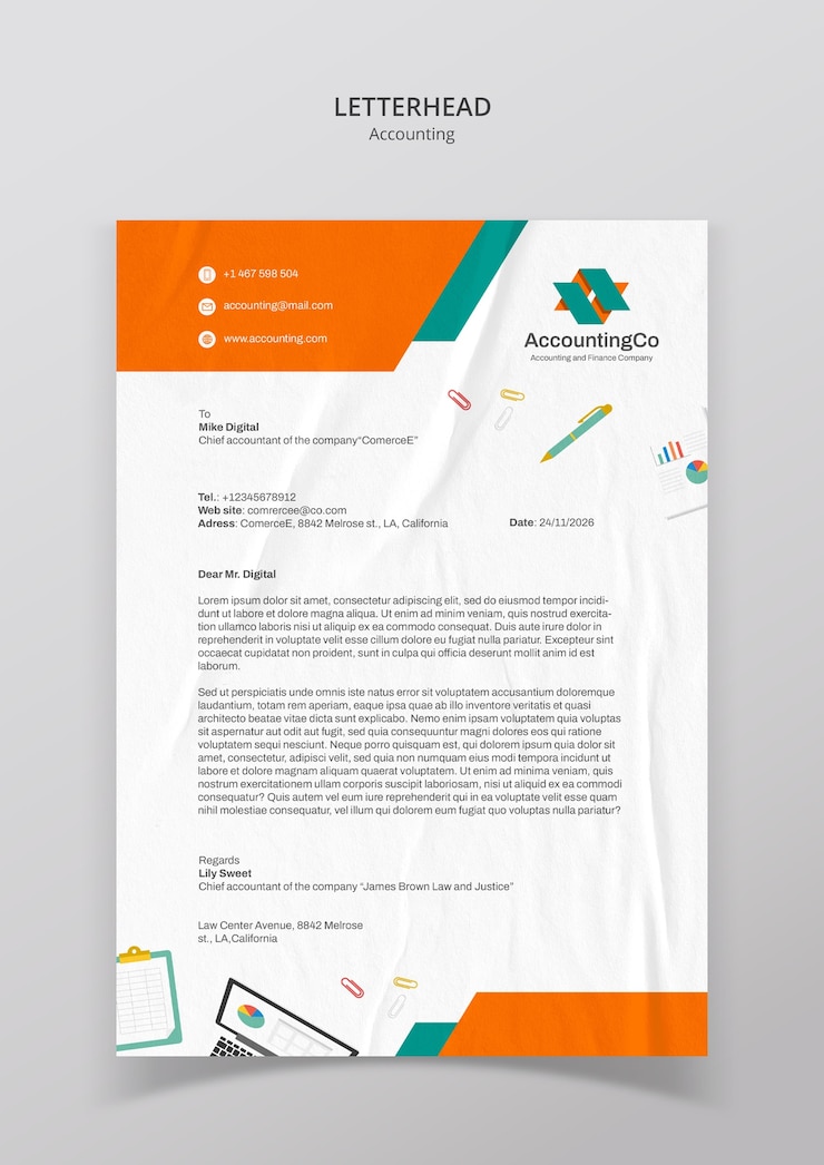 मुफ़्त PSD accounting letterhead template design