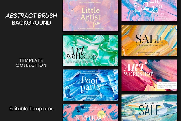 Free PSD acrylic paint textured template psd colorful aesthetic creative art banner set