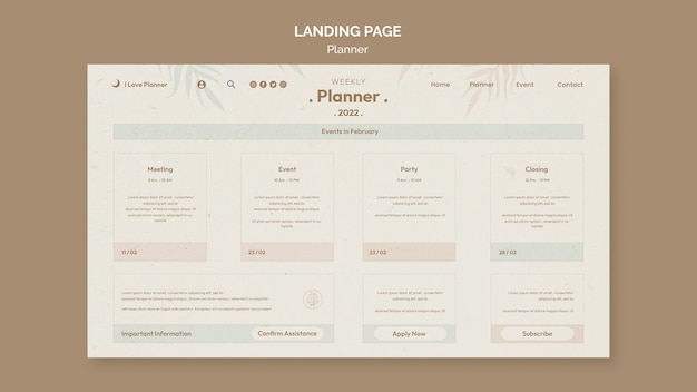 Free PSD activities planner landing page template