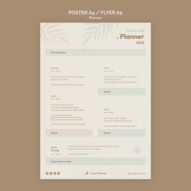 Free PSD activities planner poster template