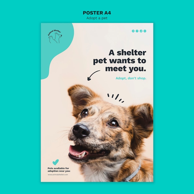 Бесплатный PSD Принять стиль постера для домашних животных