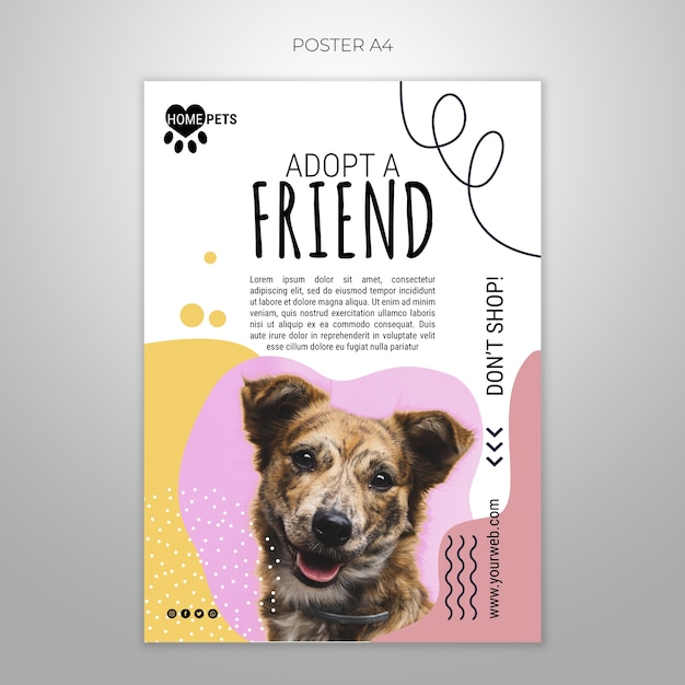 무료 PSD 사진이있는 애완 동물 포스터 템플릿 채택