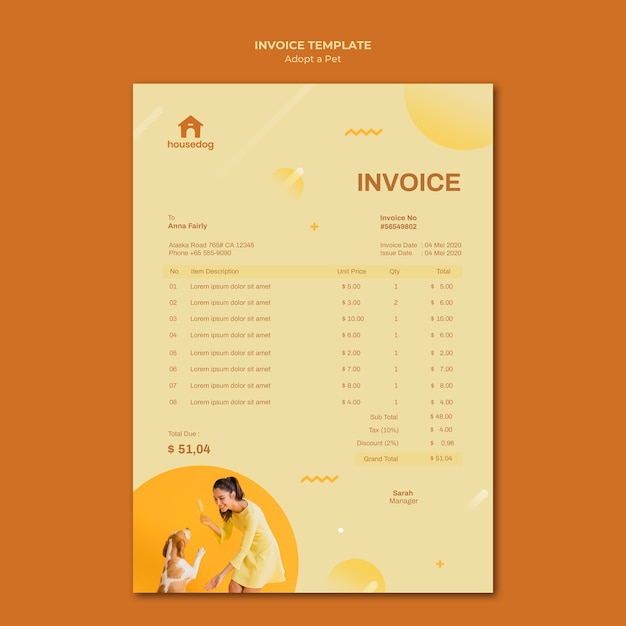 Adopt a dog invoice template