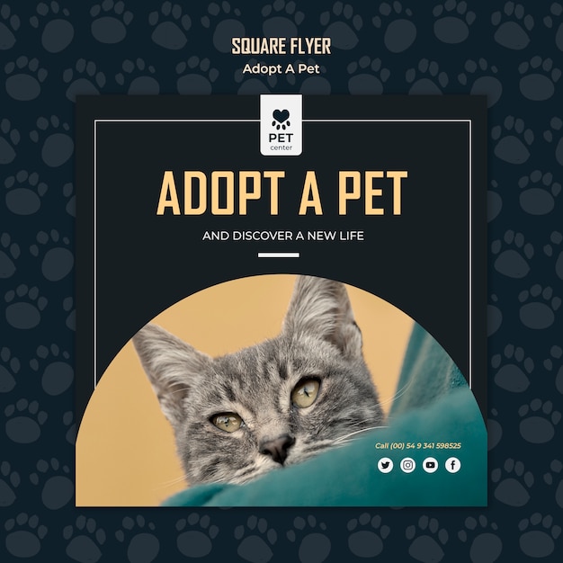 Adopt a pet concept square flyer template