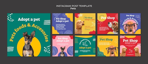 PSD gratuito adotta una raccolta di post instagram orizzontali per animali domestici