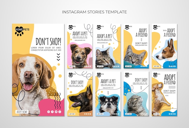 PSD gratuito adotta un modello di storie instagram per animali domestici