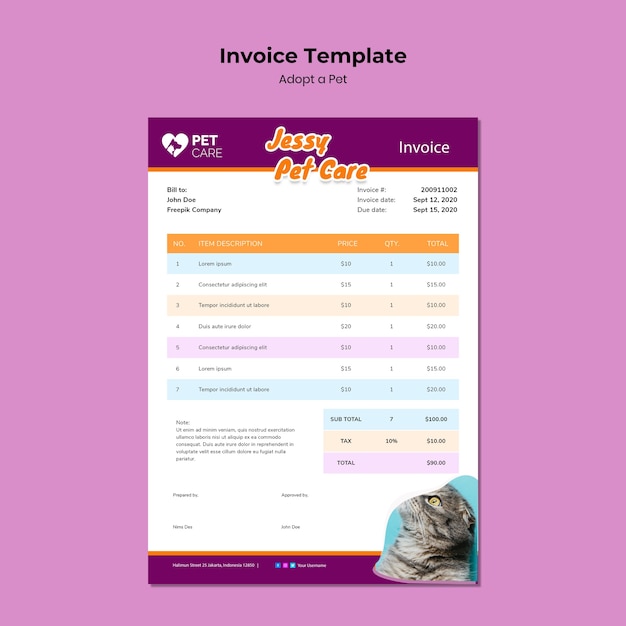 Free PSD adopt a pet invoice template