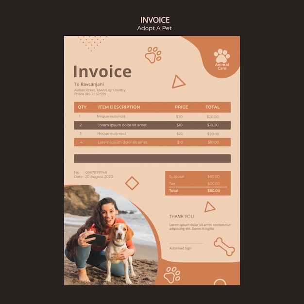 Free PSD adopt pet invoice template