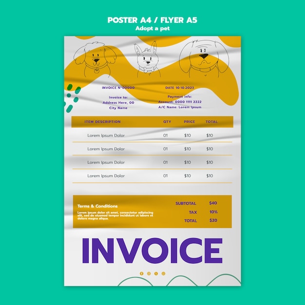 Free PSD adopt a pet  invoice template