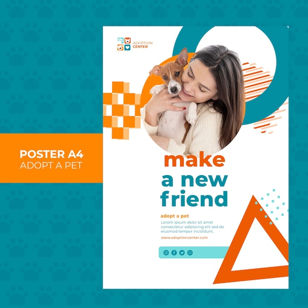PSD gratuito adotta un modello di poster per animali domestici