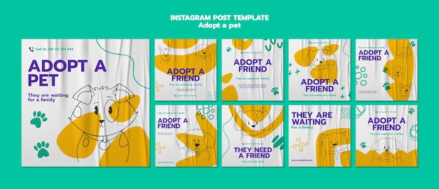 PSD gratuito adottare un modello di poster per animali domestici per i post di instagram