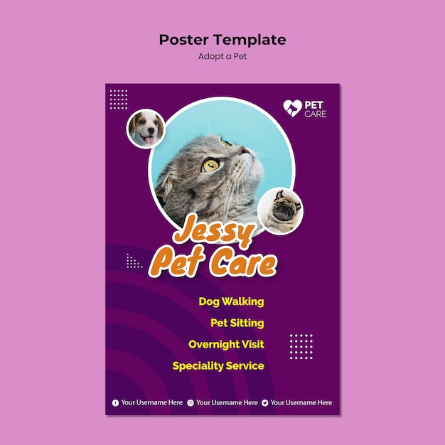 PSD gratuito adotta un modello di poster per animali domestici