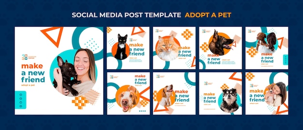 PSD gratuito adotta un post sui social media per animali domestici