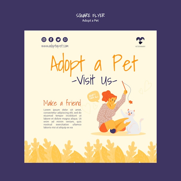 Adopt a pet square flyer design