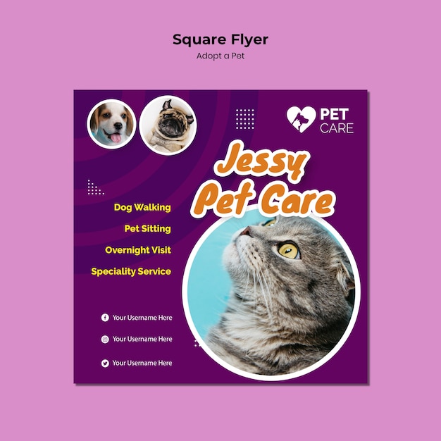 Adopt a pet template square flyer