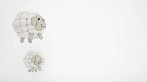 Adorable children's toys wool sheep with white copyspace